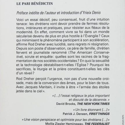 Comment être chrétien dans un monde qui ne l’est plus – Le pari bénédictin – Rod Dreher – Christianisme foi spiritualité société moderne - Livre