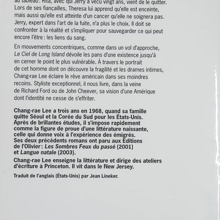 Le Ciel de Long Island – Chang-rae Lee – roman américain drame familial rêve américain relations père-fille - Livre