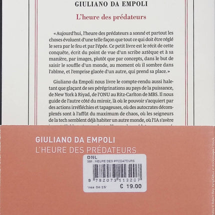 L’Heure des prédateurs Giuliano da Empoli – Essai politique sur les nouveaux autocrates, le pouvoir mondial et les stratégies de domination - Livre