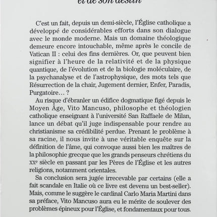 De l’âme et de son destin Vito Mancuso – Essai de philosophie et spiritualité, âme, vie après la mort et mystères de l’existence - Livre