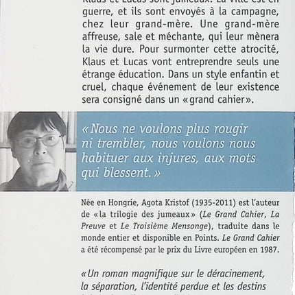 Le Grand cahier – Agota Kristof – roman poignant sur l’enfance et la guerre - livre