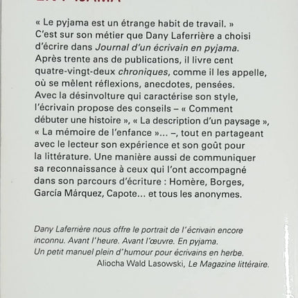 Journal d’un écrivain en pyjama – récit autobiographique de Dany Laferrière sur l’écriture et le quotidien - Livre
