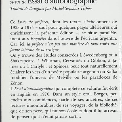 Livre de préfaces – Essai et autobiographie de Jorge Luis Borges - livre