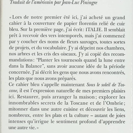 Sous le soleil de Toscane – Récit de voyage et roman autobiographique de Frances Mayes - livre