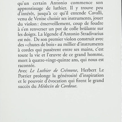Le Luthier de Crémone – Herbert le Porrier | Roman historique et musical - livre