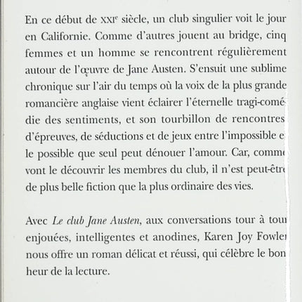 Le club Jane Austen – Roman contemporain et hommage littéraire de Karen Joy Fowler - livre