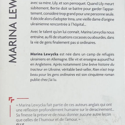 Rien n’est trop beau pour les gens ordinaires – Marina Lewycka – Roman humoristique famille immigration satire sociale - Livre