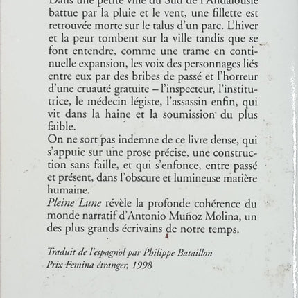 Pleine lune – Antonio Muñoz Molina – Roman contemporain – Atmosphère introspective et récit littéraire espagnol - Livre
