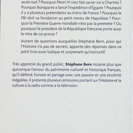 Les pourquoi de l’Histoire – Stéphane Bern – Les petites histoires des grands mystères historiques – Essai et anecdotes historiques - Livre