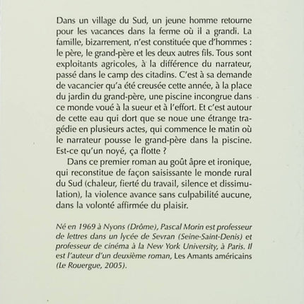 L’Eau du bain – Pascal Morin – Roman contemporain rural drame familial suspense psychologique - Livre