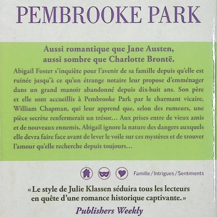 Le Secret de Pembrooke Park – Julie Klassen – Romance historique Regency – mystère, héritage et amour interdit - Livre