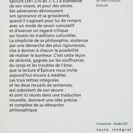 Lettres, maximes, sentences – Épicure – Philosophie antique sagesse grecque pensée morale épicurisme - Livre