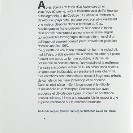 L'été de la vie – J. M. Coetzee – Roman introspectif sur vieillesse, mémoire et quête de sens - Livre