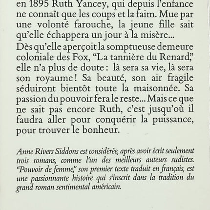 Roman Pouvoir de femme Anne Rivers Siddons drame psychologique famille secrets féminité saga américaine occasion - Livre