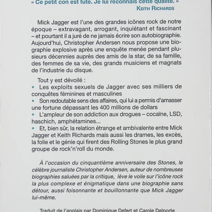 Mick, Sexe et Rock'n'roll Christopher Andersen biographie musicale vie privée et célébrité - Livre