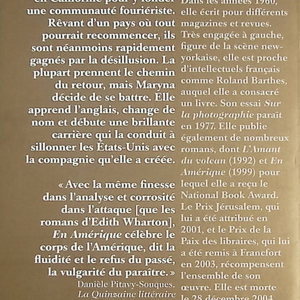 En Amérique – Susan Sontag – roman historique et quête américaine - livre
