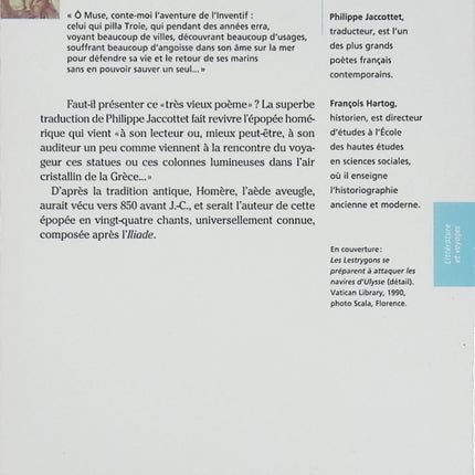 L’Odyssée – Suivi de Des lieux et des hommes par François Hartog Homère – classique de la littérature grecque et analyse historique - Livre