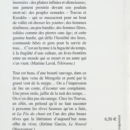 La Fin du chant – Galsan Tschinag – Roman sur les peuples nomades de Mongolie – Livre d’occasion - livre