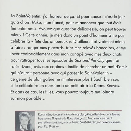 Je hais la Saint-Valentin – roman contemporain et romance humoristique – Allison Rushby - Livre