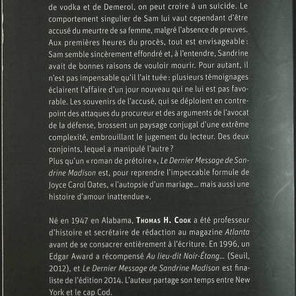 Le dernier message de Sandrine Madison - Thomas H. Cook - livre
