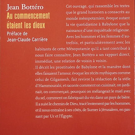 Au commencement étaient les dieux – mythologie mésopotamienne et origines des religions par Jean Bottéro – livre d’occasion - livre