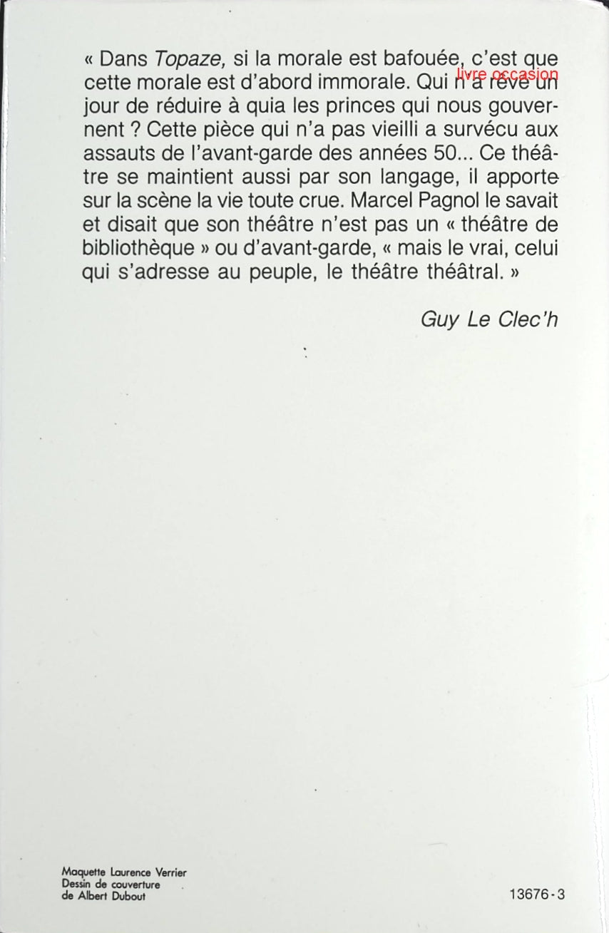 Topaze - Jazz - Marcel Pagnol - Livre