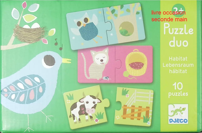 Puzzle Duo Habitat Djeco multicolore – Puzzle éducatif enfant animaux et habitats assortis - jeu de société Puzzle