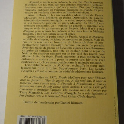 Les cendres d'Angela - Une enfance irlandaise - Frank McCourt- livre