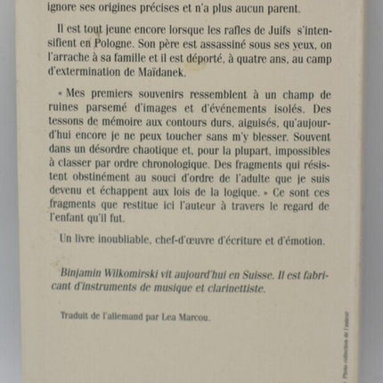 Fragments - Une enfance 1939-1948 - Binjamin Wilkomirski - livre