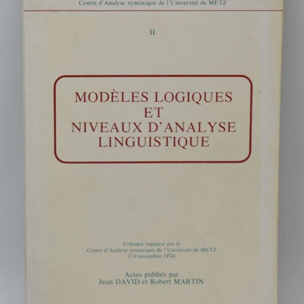Logische Modelle und Ebenen der linguistischen Analyse - Jean David - 1974 - Buch
