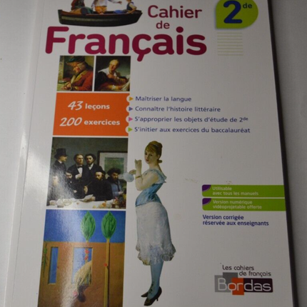 Cahier de français 2de - version corrigée - Bordas - livre